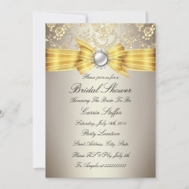Invitación Ducha de Novia con Lazo Amarillo y Rosa Beige