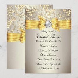 Invitación Ducha de Novia con Lazo Amarillo y Rosa Beige