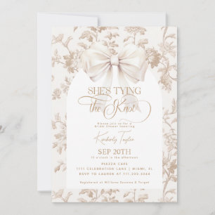 Invitación Ducha de Novia con Lazo de Toile Beige Ella Está A