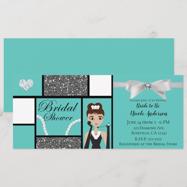 Invitación Ducha de Novia con Lazo Turquesa y Blanco (Anverso / Reverso)