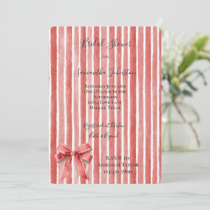Invitación Ducha de Novia con Lazos de Rayas Rojas y Rosadas