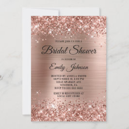 Invitación Ducha de Novia con Letra Fancy de Oro Rosa Brillan