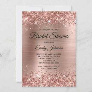 Invitación Ducha de Novia con Letra Fancy de Oro Rosa Brillan