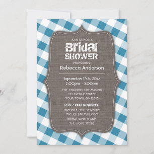Invitación Ducha de novia con lienzo de Gingham azul y blanco