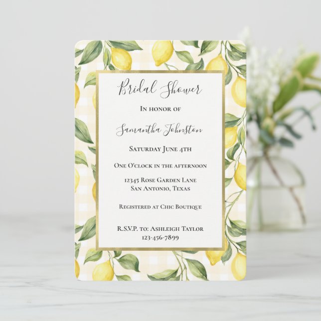 Invitación Ducha de Novia con Limones Amarillos Frescos (Anverso de pie)