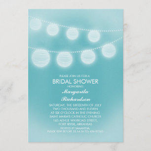 Invitación ducha de novia con linternas románticas azules ver