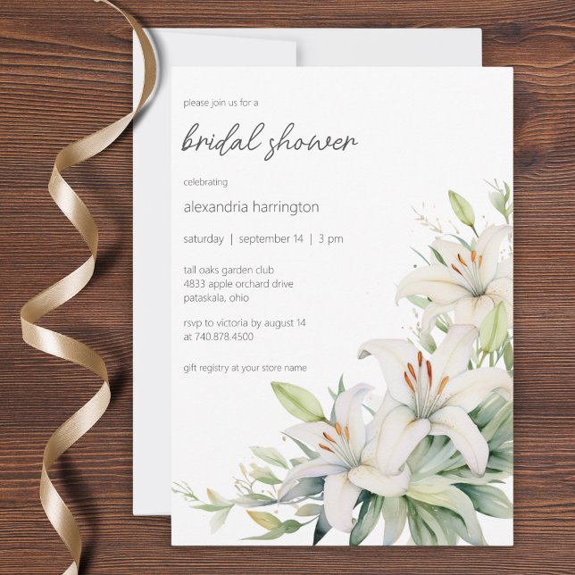 Invitación Ducha de Novia con Lirios Blancos Elegantes (Subido por el creador)