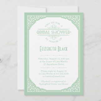 Invitación Ducha de novia con marco blanco de color verde sua