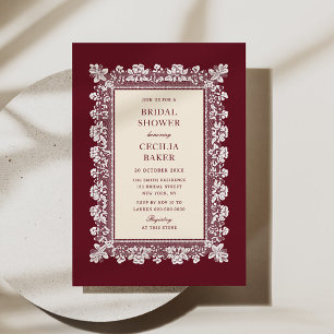 Invitación Ducha de Novia con Marco de Encaje Borgoña