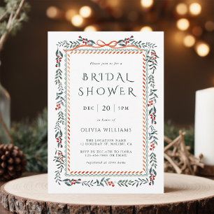 Invitación Ducha de novia con marco de invierno rojo