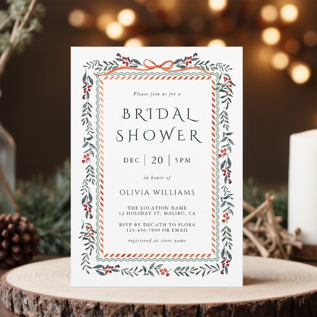 Invitación Ducha de novia con marco de invierno rojo (Subido por el creador)