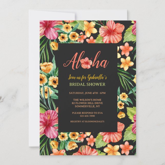 Invitación Ducha de novia con marco floral tropical (Anverso)