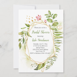 Invitación Ducha de novia con marco geométrico de oro botánic