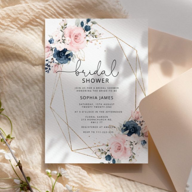 Invitación Ducha de novia con marco geométrico floral de colo (Subido por el creador)