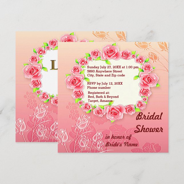 Invitación Ducha de novia con marco rosa rosa (Anverso / Reverso)