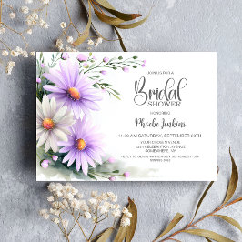Invitación Ducha de Novia con Margaritas Purpura y Blanco