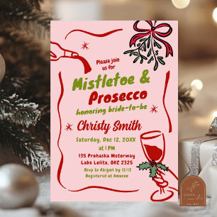 Invitación Ducha de Novia con Muérdago de Navidad y Prosecco