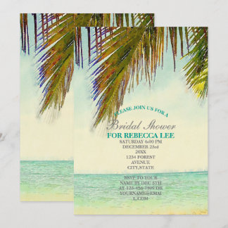 Invitación ducha de novia con palmeras tropicales
