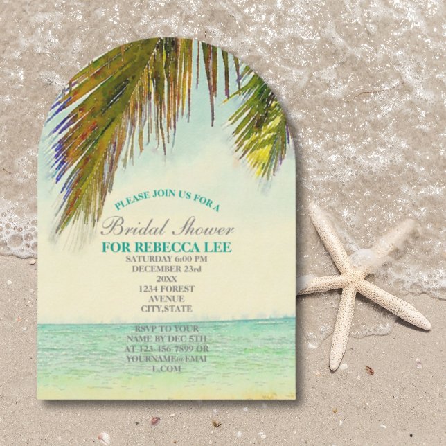 Invitación ducha de novia con palmeras tropicales (tropical island palm tree beach bridal shower invitation)