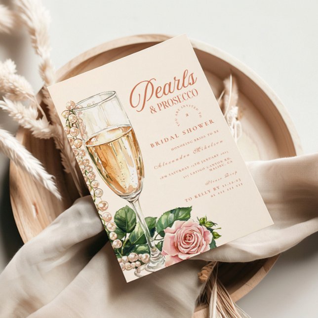 Invitación Ducha de Novia con Perlas de Oro Rosa y Prosecco (Subido por el creador)