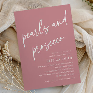 Invitación Ducha de Novia con Perlas de Rosa Polvorienta y Pr