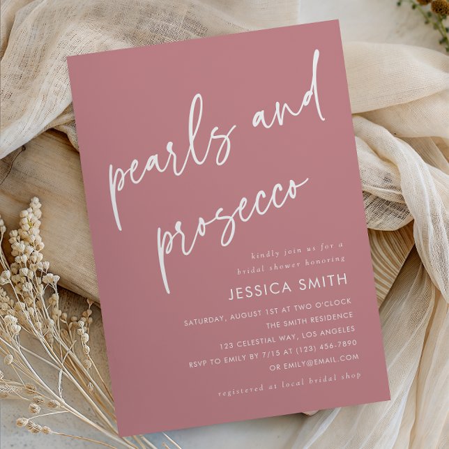 Invitación Ducha de Novia con Perlas de Rosa Polvorienta y Pr (Subido por el creador)