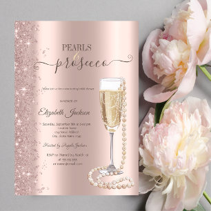 Invitación Ducha de Novia con Perlas y Prosecco con Brillo de