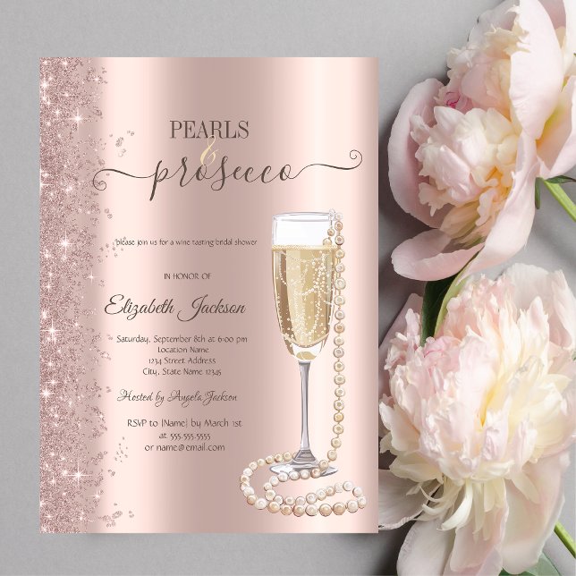 Invitación Ducha de Novia con Perlas y Prosecco con Brillo de (Subido por el creador)
