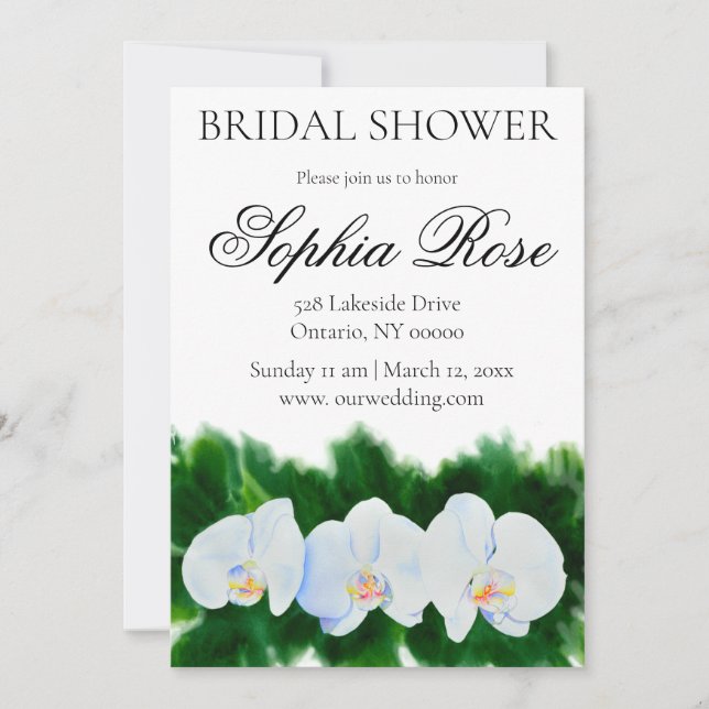 Invitación Ducha de novia con pintura de orquídeas blancas de (Anverso)
