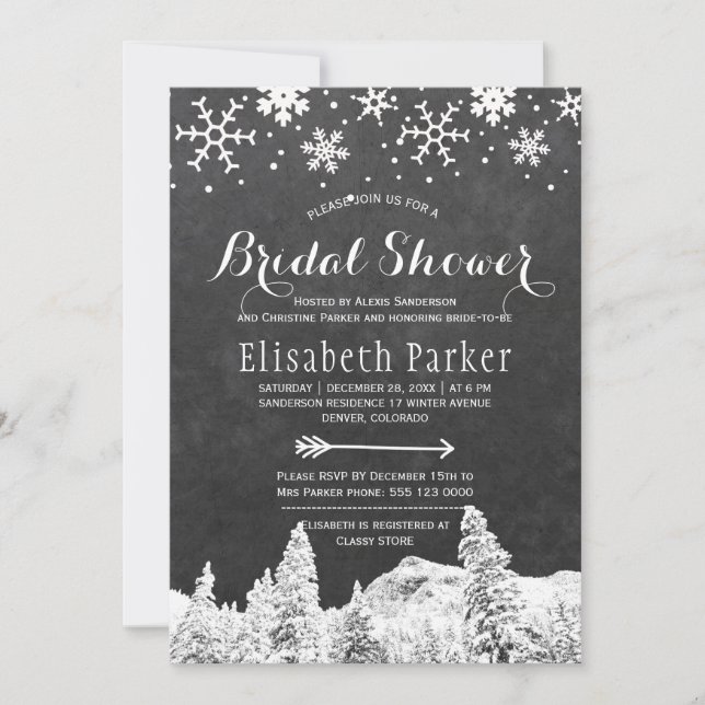 Invitación Ducha de novia con pizarra de invierno maravillosa (Anverso)