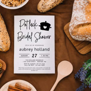 Invitación Ducha de Novia con Potluck Blanco y Negro Adorable