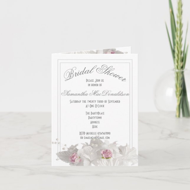 Invitación Ducha de novia con ramo blanco (Anverso)
