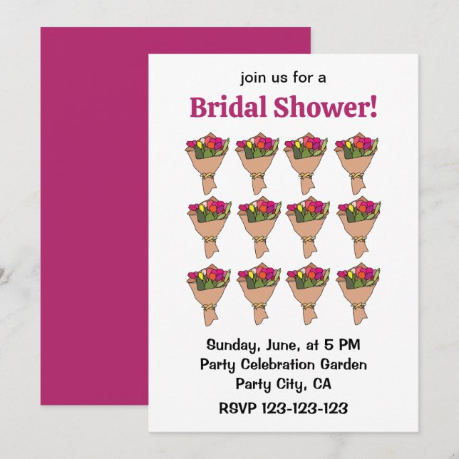 Invitación Ducha de Novia con Ramo de Flores (Anverso / Reverso)
