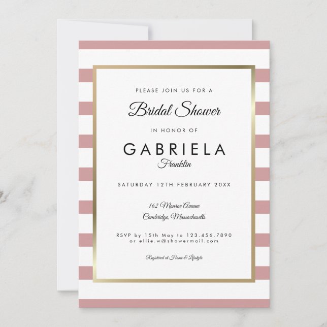 Invitación Ducha de Novia con Raya Rosa Polvorienta Nupcial (Anverso)