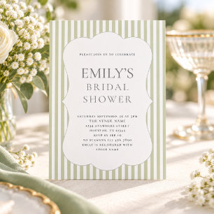 Invitación Ducha de Novia con Rayas Verde Salvia Modernas