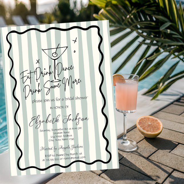 Invitación Ducha de Novia con Rayas Verdes y Martini Dibujado (Subido por el creador)