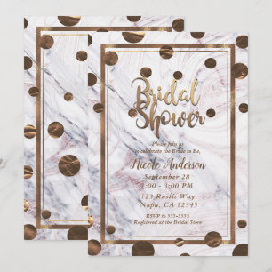 Invitación Ducha de Novia con Remolino de Mármol en Oro Rosa,