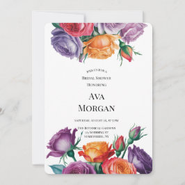 Invitación Ducha de Novia con Rosas Purpura Naranja y Rojo