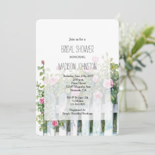Invitación Ducha de Novia con Rosas Rosadas y Cerca Blanca