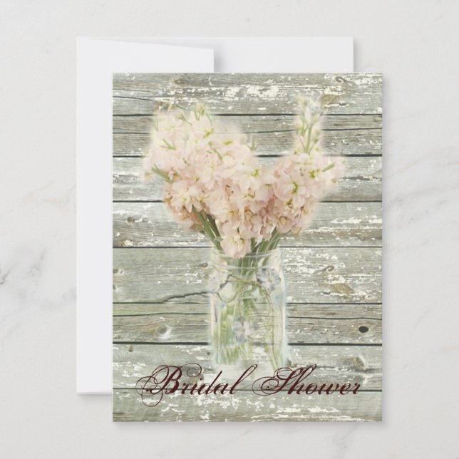 Invitación ducha de novia con tarro de máscaras florales rúst (Anverso)