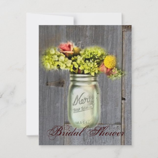 Invitación ducha de novia con tarro de máscaras florales rúst (Anverso)