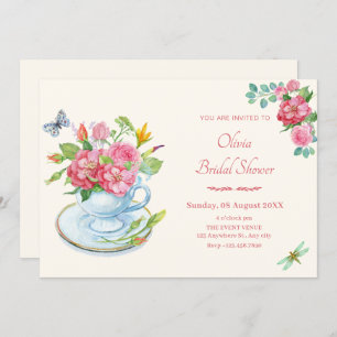 Invitación Ducha de novia con taza de té floral