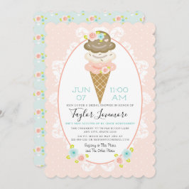 Invitación Ducha de novia con tema de crema de hielo floral