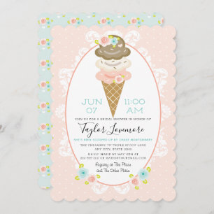 Invitación Ducha de novia con tema de crema de hielo floral