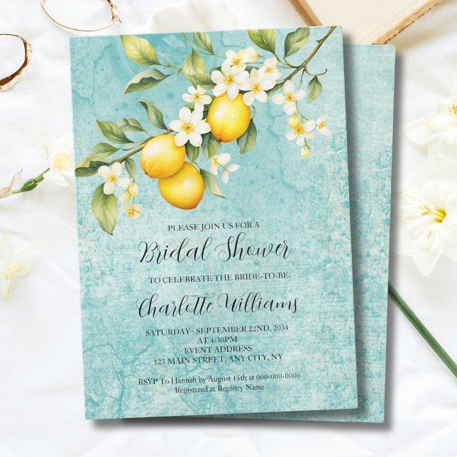 Invitación Ducha de novia con tema de limón acuarela (Watercolor Lemon Themed Bridal Shower Invitation
)