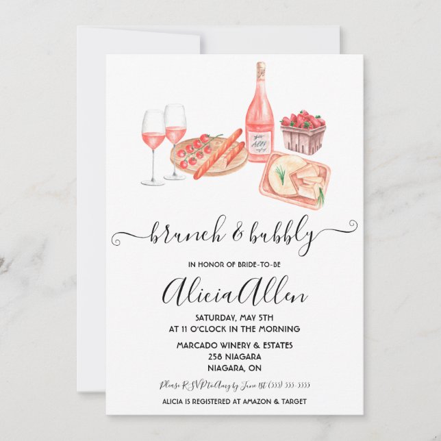 Invitación Ducha de novia con tema de vino de picnic Brunch & (Anverso)