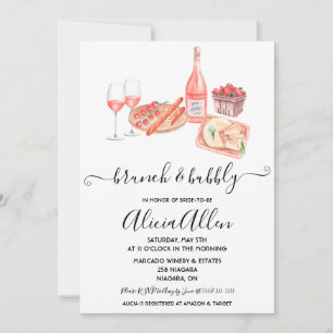Invitación Ducha de novia con tema de vino de picnic Brunch &