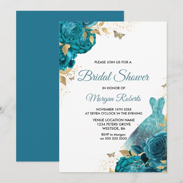 Invitación Ducha de novia con traje de sol Verde azulado turq (Anverso / Reverso)