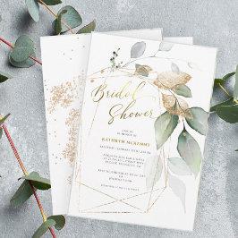 Invitación Ducha de Novia con Verde de Eucalipto Dorado Geomé