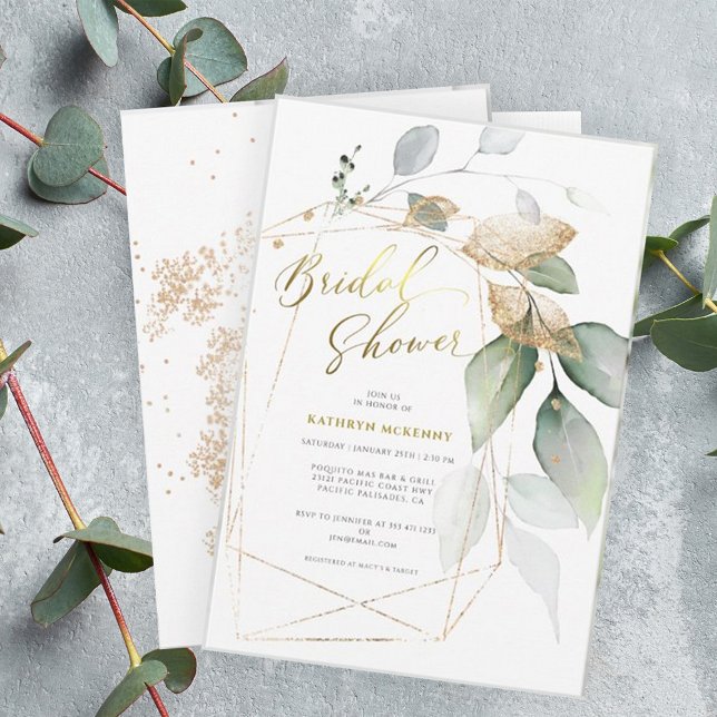 Invitación Ducha de Novia con Verde de Eucalipto Dorado Geomé (Subido por el creador)